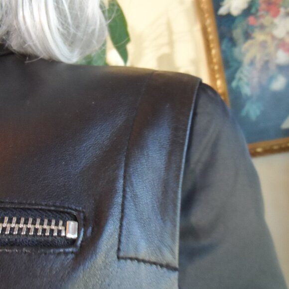 DKNY Black Lamb Leather Moto Jacket Size P - Picture 5 of 16